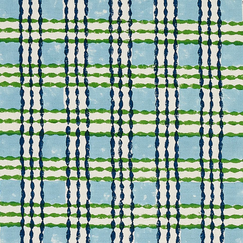 Schumacher 179800 Trellis Hand Block Print Fabric in Sky & Grass