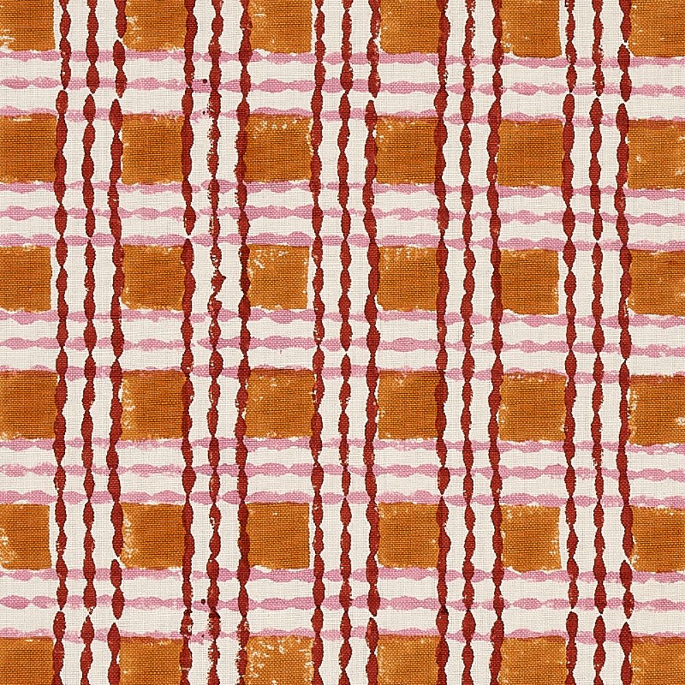 Schumacher 179802 Trellis Hand Block Print Fabric in Copper & Rose