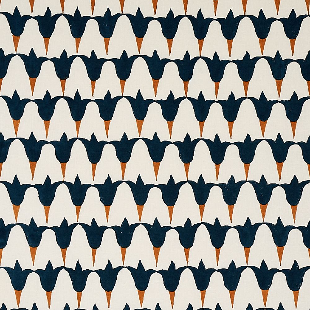 Schumacher 179822 Tulip Hand Block Fabric in Midnight & Copper