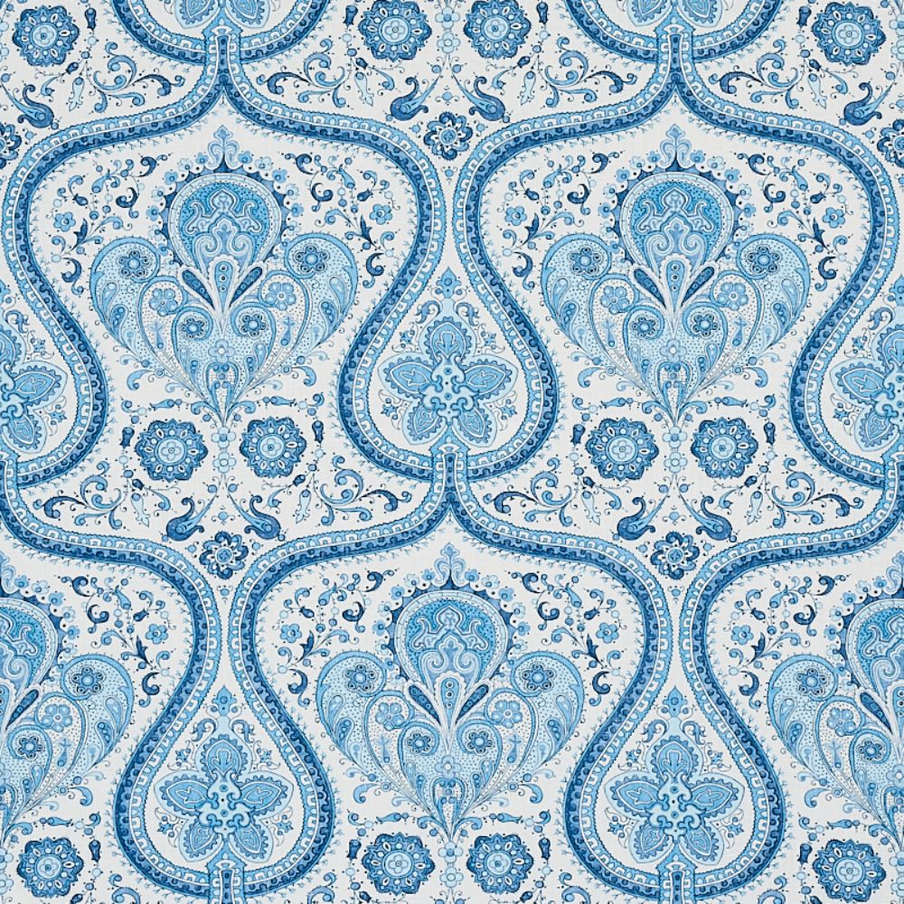 Schumacher 179860 Paisley Court Fabric in Blue