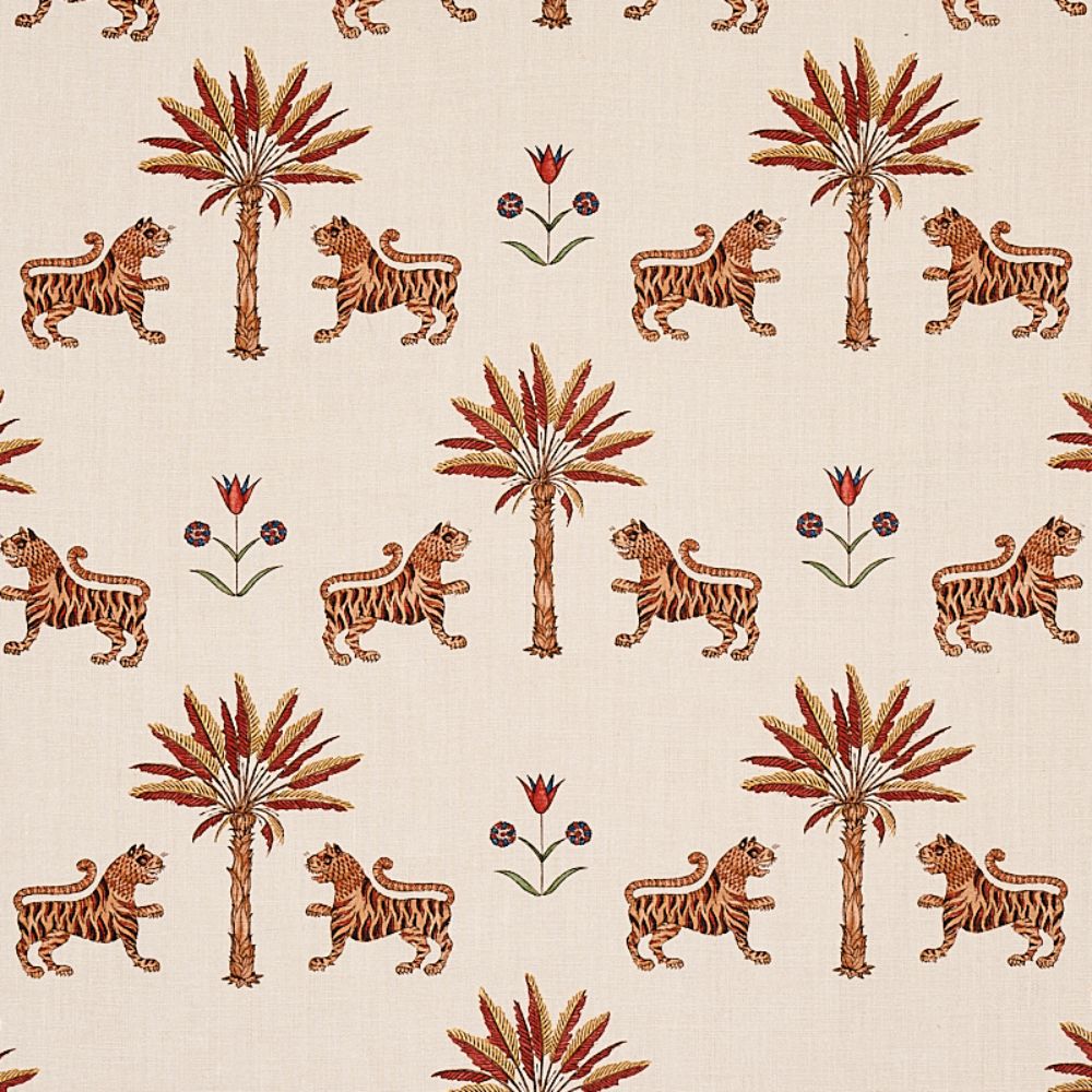 Schumacher 179932 Tiger Palm Fabrics in Crimson