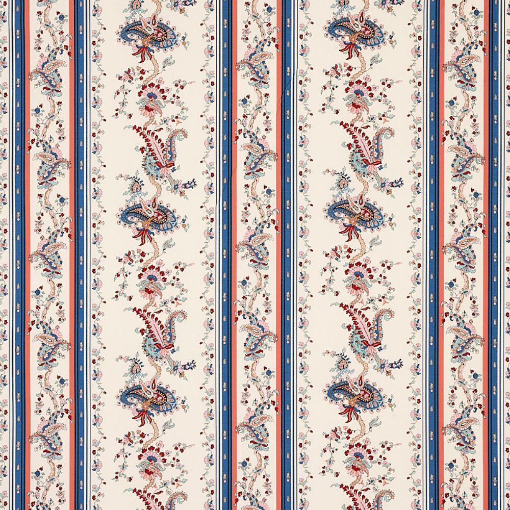 Schumacher 179980 Elena Paisley Stripe Fabrics in Blue