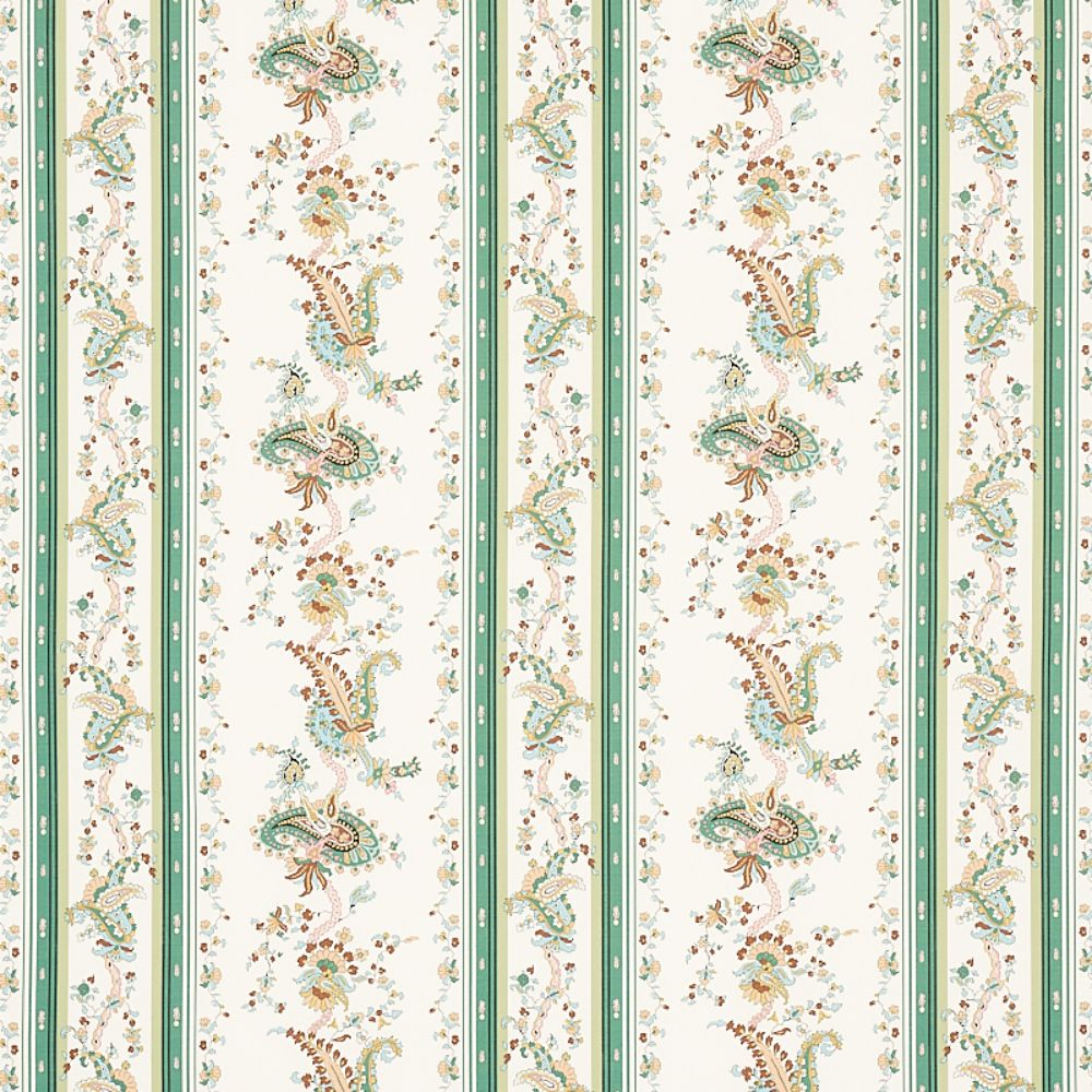 Schumacher 179981 Elena Paisley Stripe Fabrics in Green