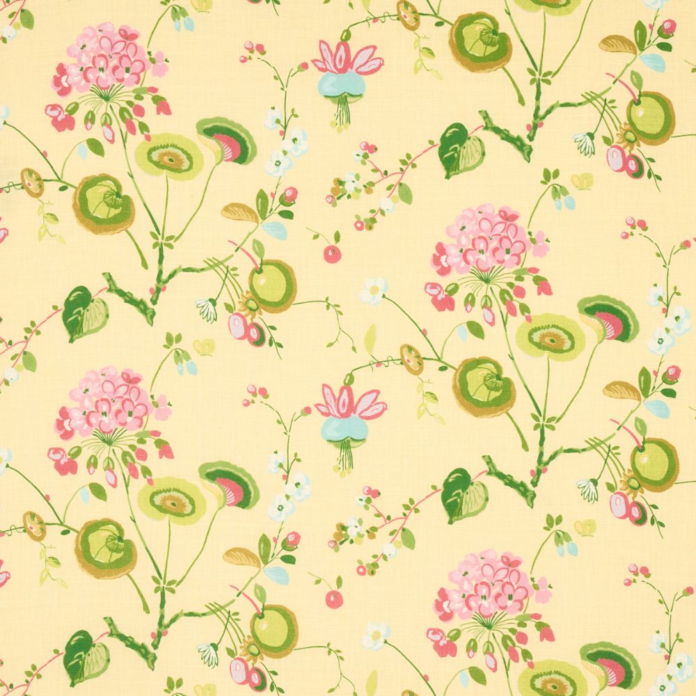 Schumacher 180082 Vasily Linen Fabrics in Green And Yellow