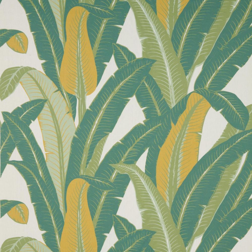 Schumacher 180200 Full Bloom Tropical Isle Fabric in Green On Ivory