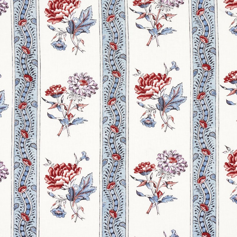 Schumacher 180241 Ariana Floral Stripe Fabrics in Pearlware Blue