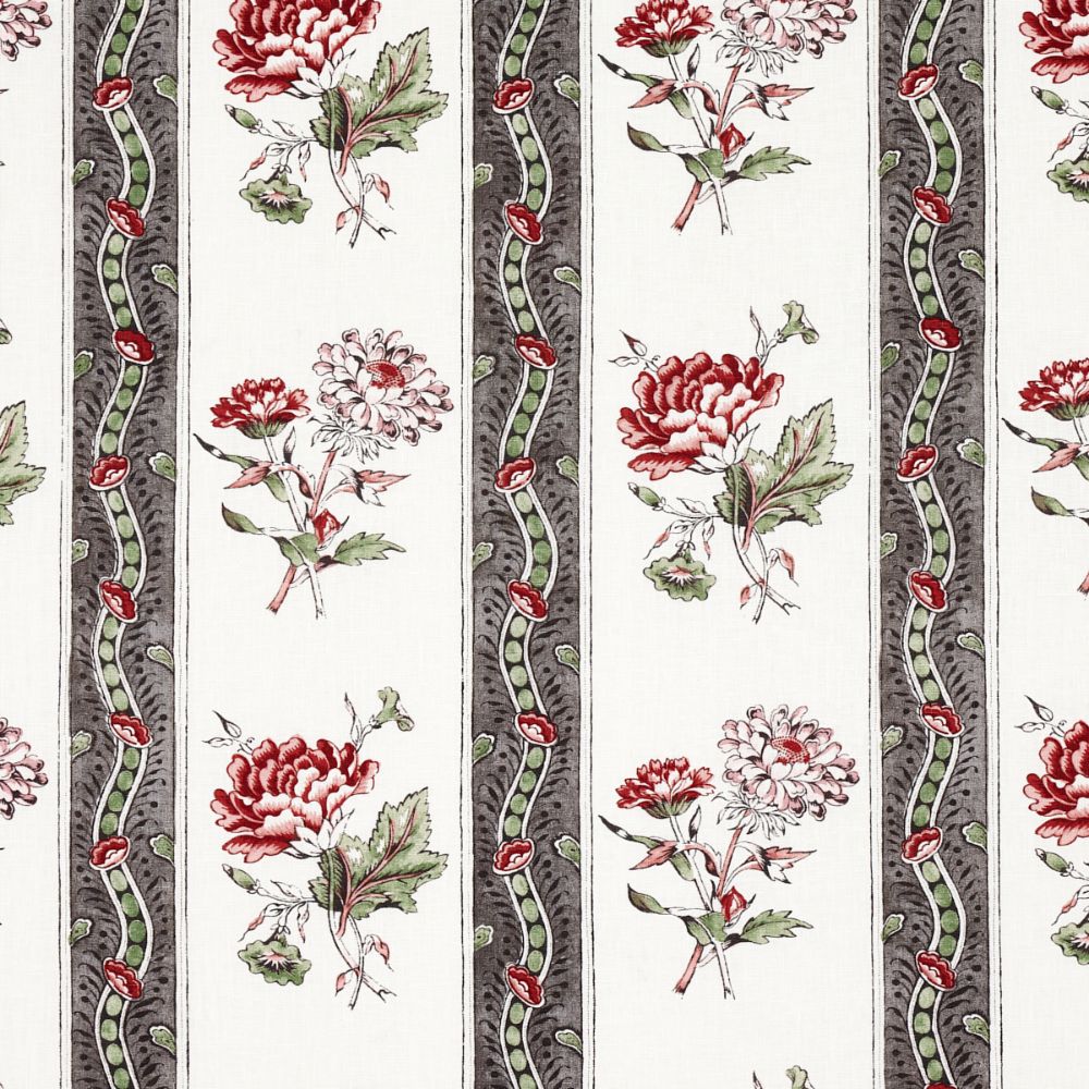 Schumacher 180242 Ariana Floral Stripe Fabrics in Famille Rose
