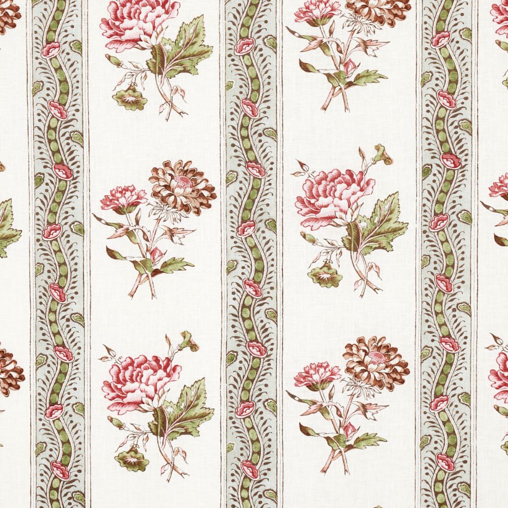 Schumacher 180243 Ariana Floral Stripe Fabrics in Chelsea Garden