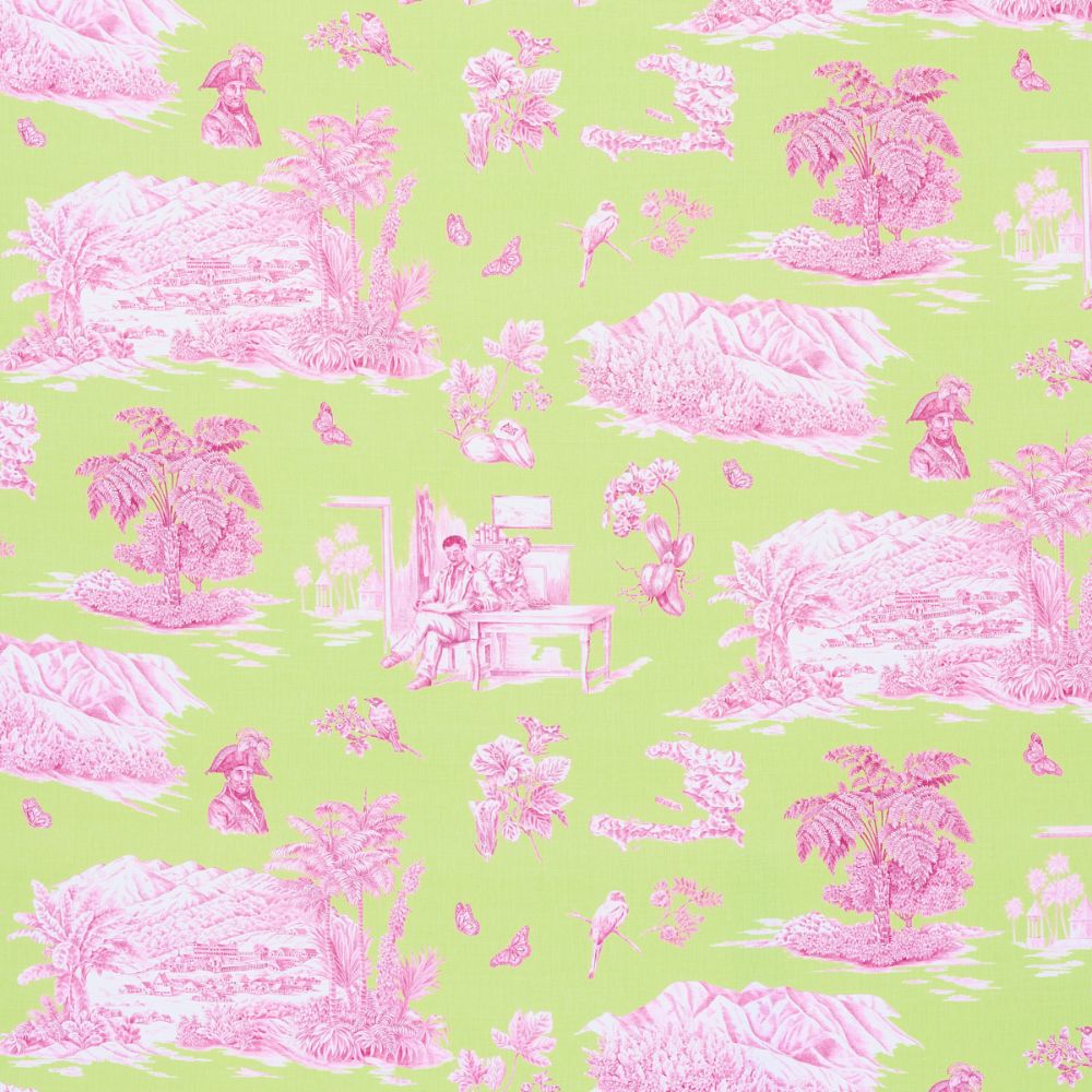 Schumacher 180271 Toussaint Toile Fabrics in Pink & Green