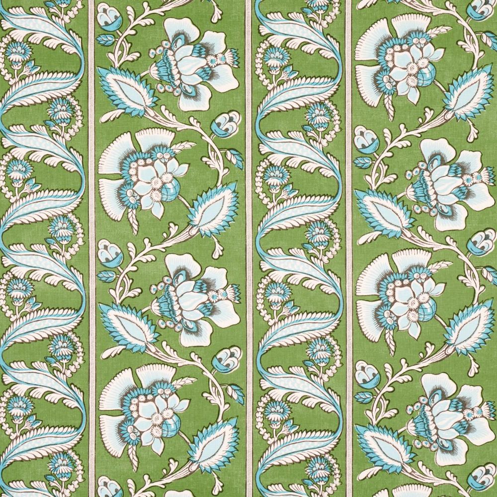 Schumacher 180531 New Traditional Provençal Marielle Vine Fabric in Green & Peacock