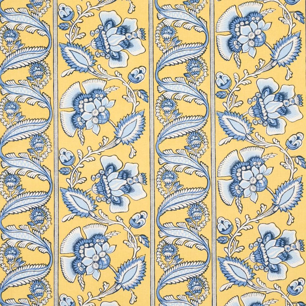 Schumacher 180532 New Traditional Provençal Marielle Vine Fabric in Yellow & Delft