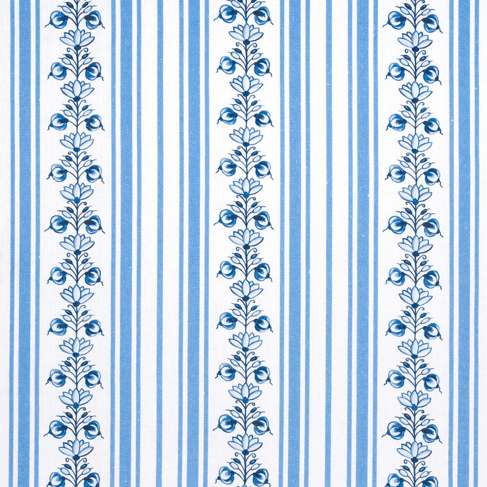 Schumacher 180660 Delft Stripe Fabric in Cornflower Blue
