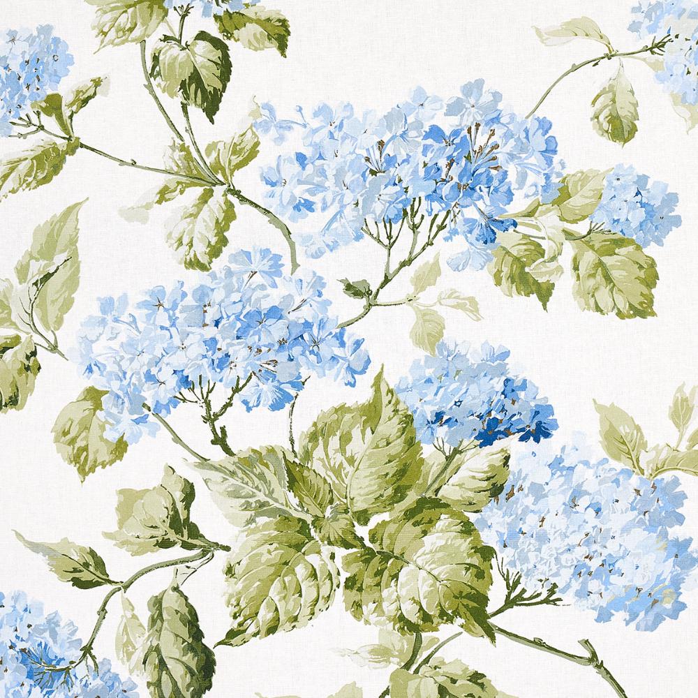 Schumacher 180822 Summer Hydrangea Fabric in Blue Hydrangea