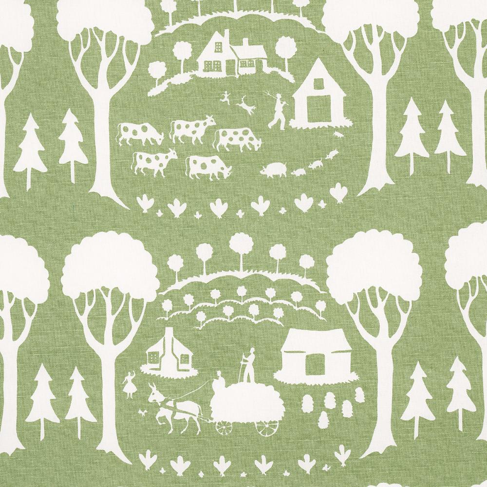 Schumacher 180880 Farm Scene Fabric in Green