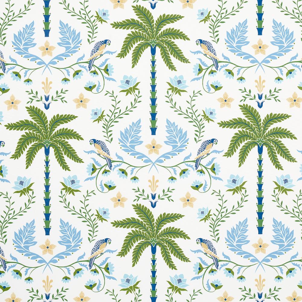 Schumacher 180980 Island Palm Indoor/Outdoor Fabric in Blue & Green