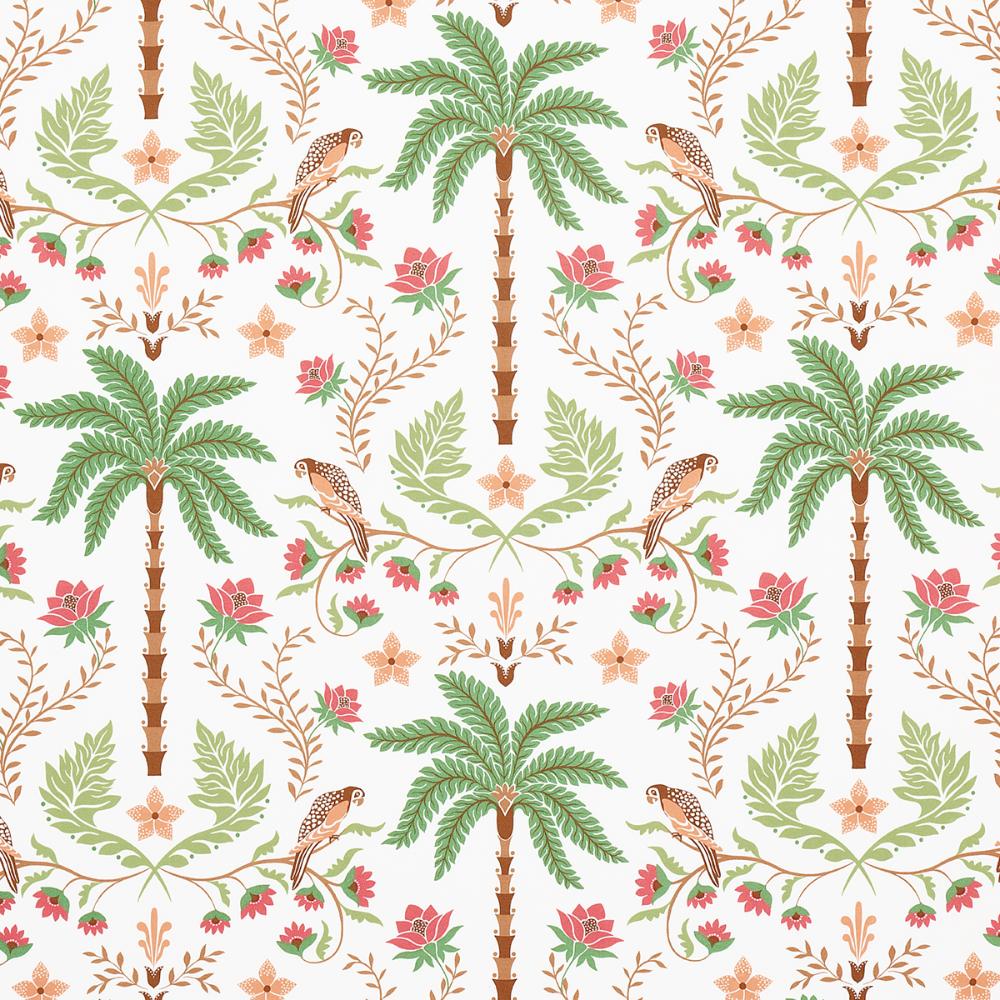 Schumacher 180981 Island Palm Indoor/Outdoor Fabric in Coral & Green