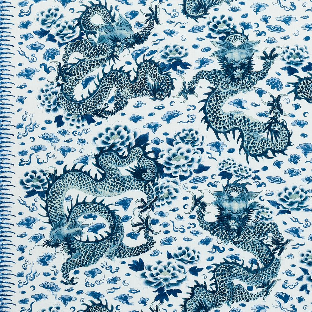 Schumacher 181030 Empress Dragon Fabric in Delft