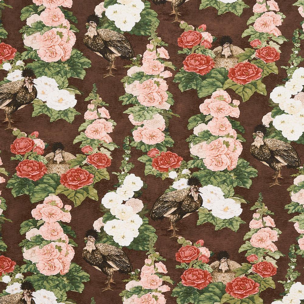 Schumacher 181041 Lady Hollyhock Fabric in Brown