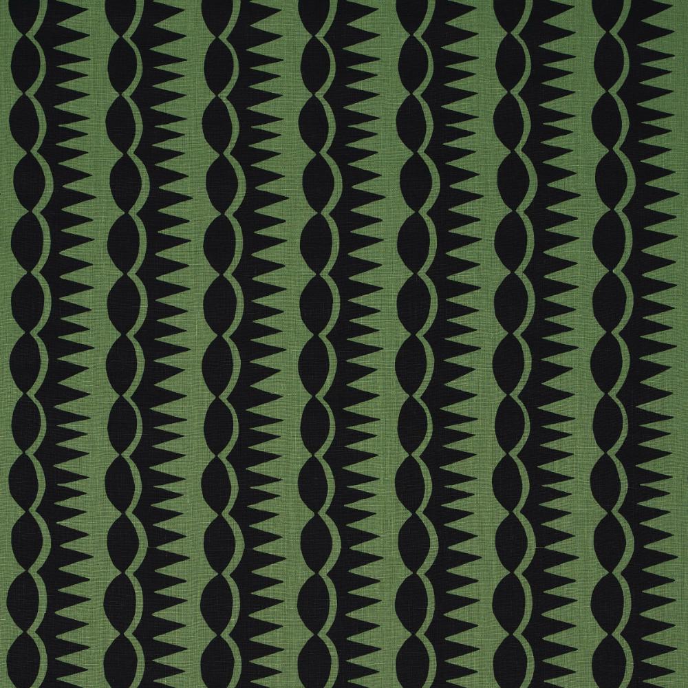Schumacher 181532 Dagger Stripe Fabric in Black On Green