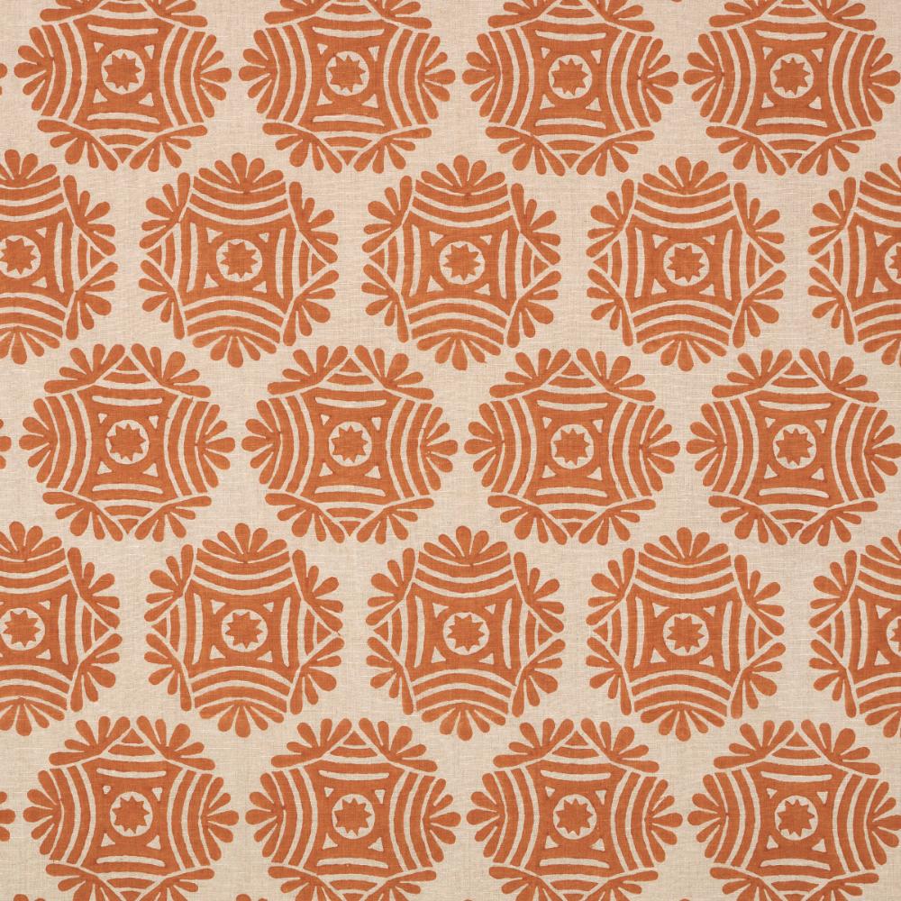 Schumacher 181540 Gilded Star Block Print Fabric in Cinnamon
