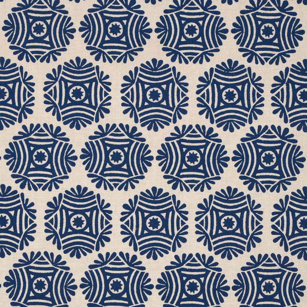 Schumacher 181541 Gilded Star Block Print Fabric in Navy On Natural