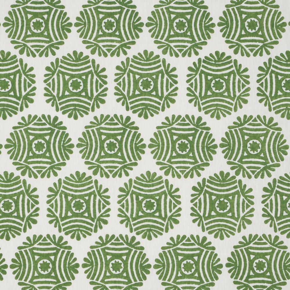Schumacher 181542 Gilded Star Block Print Fabric in Green