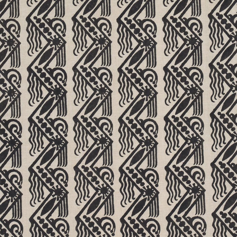 Schumacher 181562 Venetian Zig Zag Block Print Fabric in Black On Natural