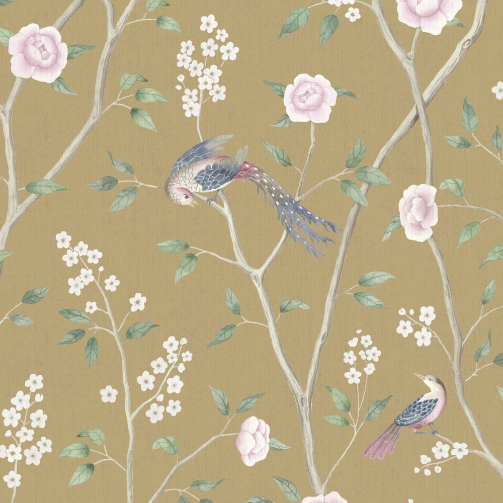 Schumacher 1902 Paradise Birds Wallcoverings in Gold