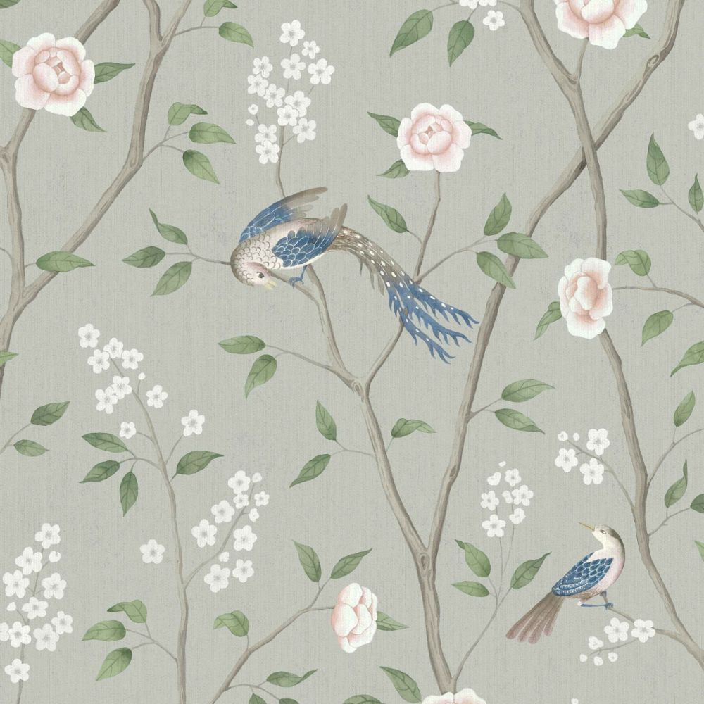Schumacher 1903 Paradise Birds Wallcoverings in Mineral Shimmer