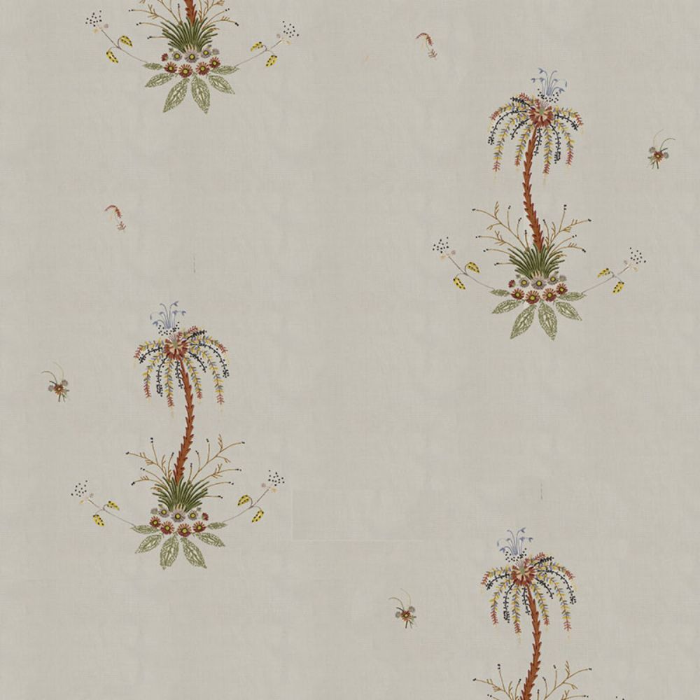 Schumacher 22140 Royal Poncianna Embroidery Fabric in Multi On Creme