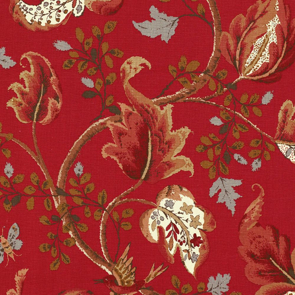 Schumacher 2639646 Fox Hollow Fabric in Tomato And Brass