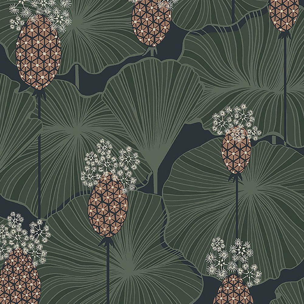 Schumacher 3119 Umbrella Leaves Wallcoverings in Navy