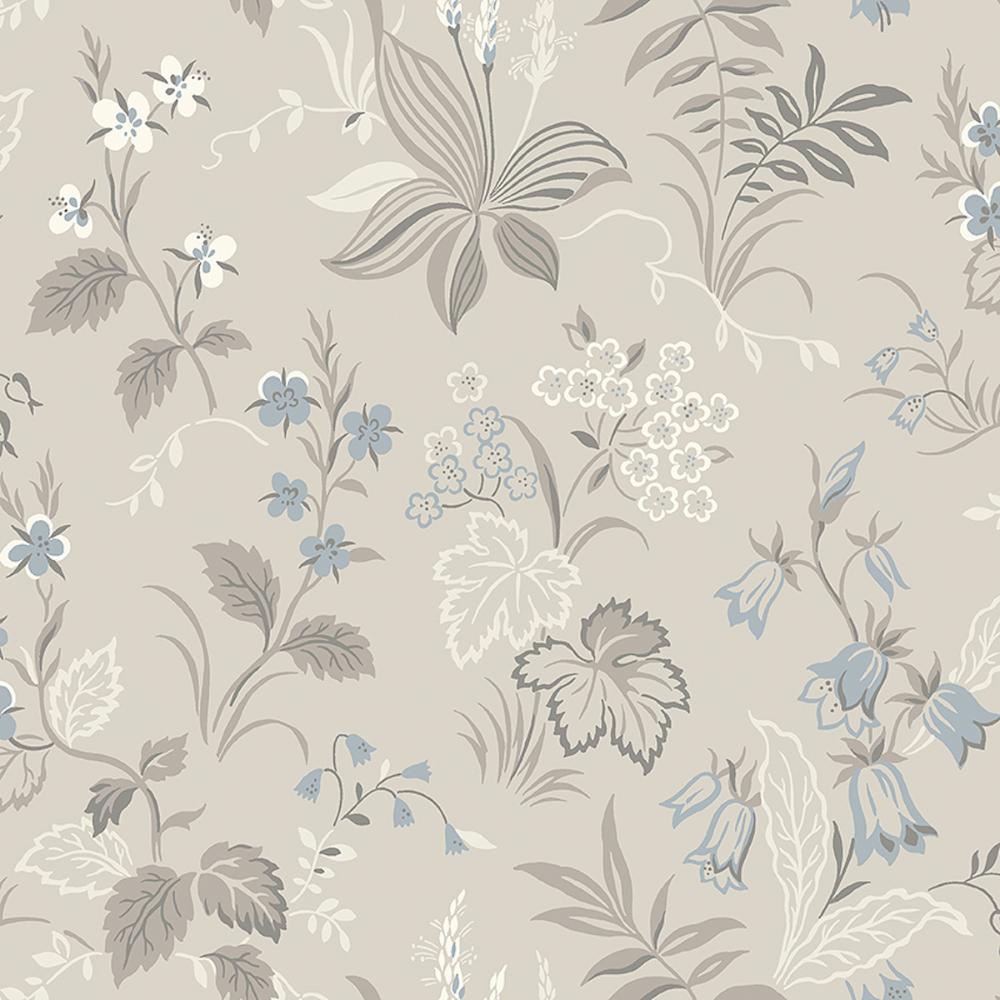 Schumacher 3263 Folklore Wallpaper in Dove And Blue