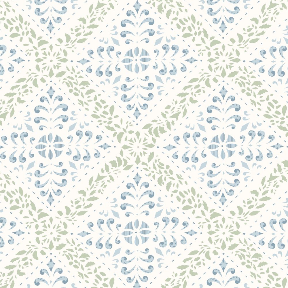 Schumacher 4516 Nyborg Wallcoverings in Blue And Green