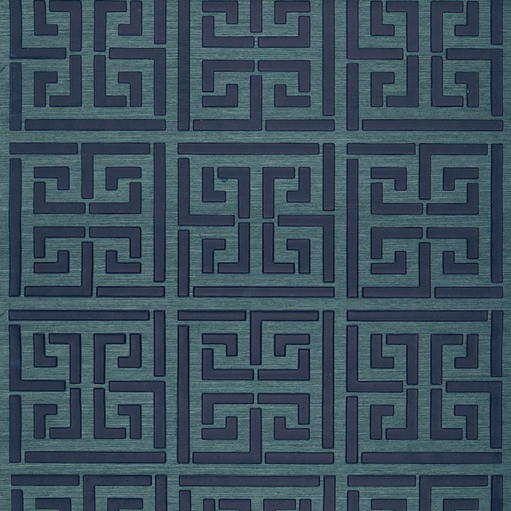 Schumacher 5005691 Greek Key Sisal Wallpaper in Peacock