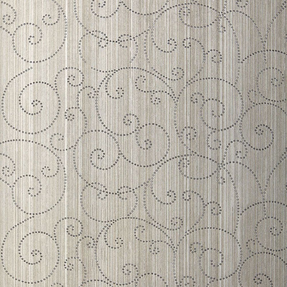 Schumacher 5005721 Beaded Scroll Wallpaper in Pewter