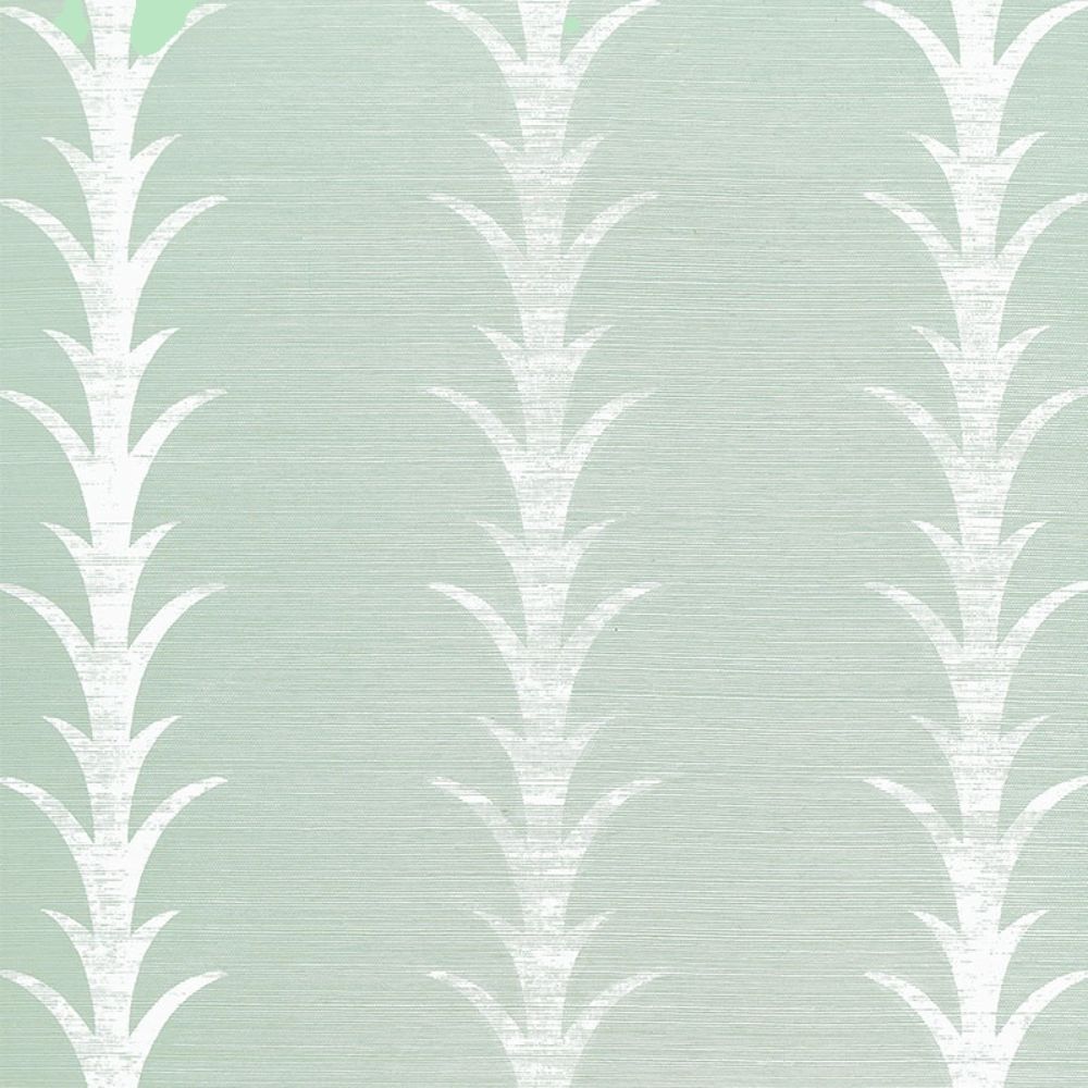 Schumacher 5006053 Acanthus Stripe Sisal Wallpaper in Seaglass & Chalk