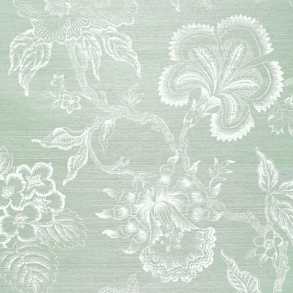 Schumacher 5006092 Hothouse Flowers Sisal Wallpaper in Seaglass & Chalk