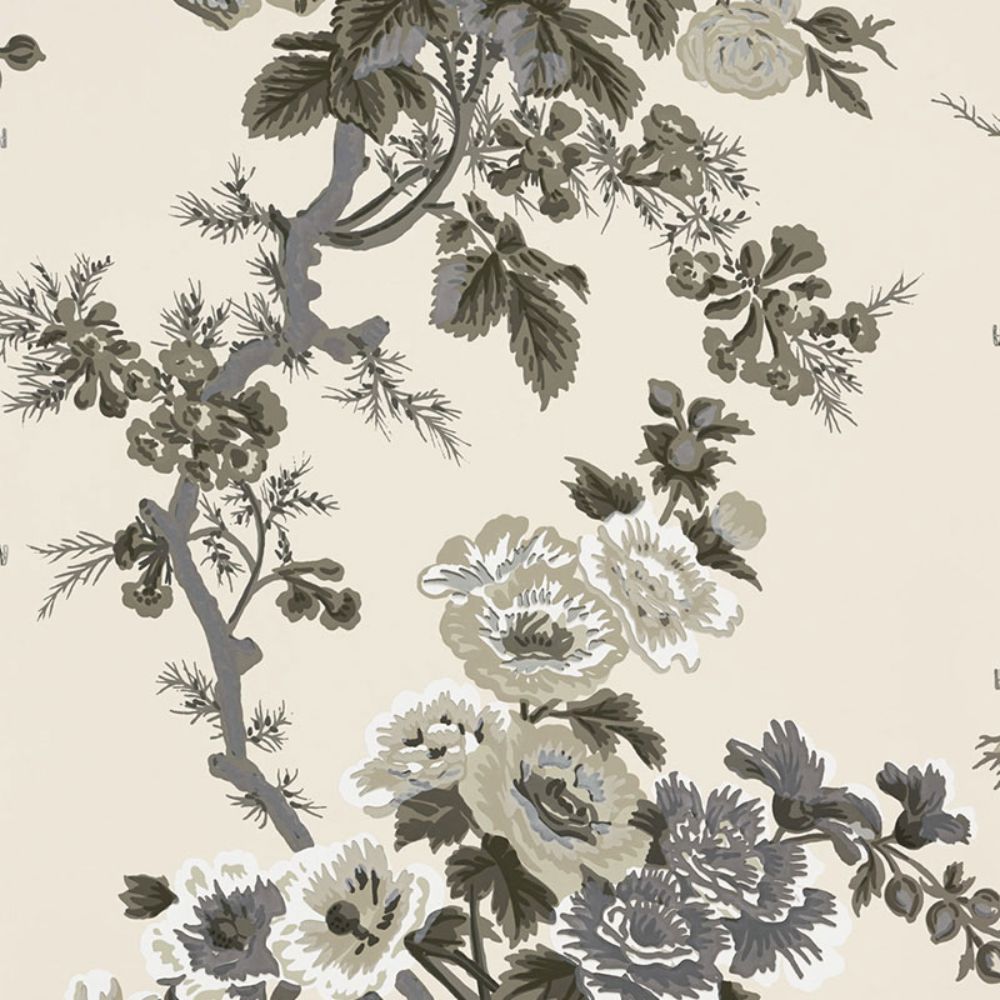 Schumacher 5006920 Pyne Hollyhock Wallpaper in Charcoal