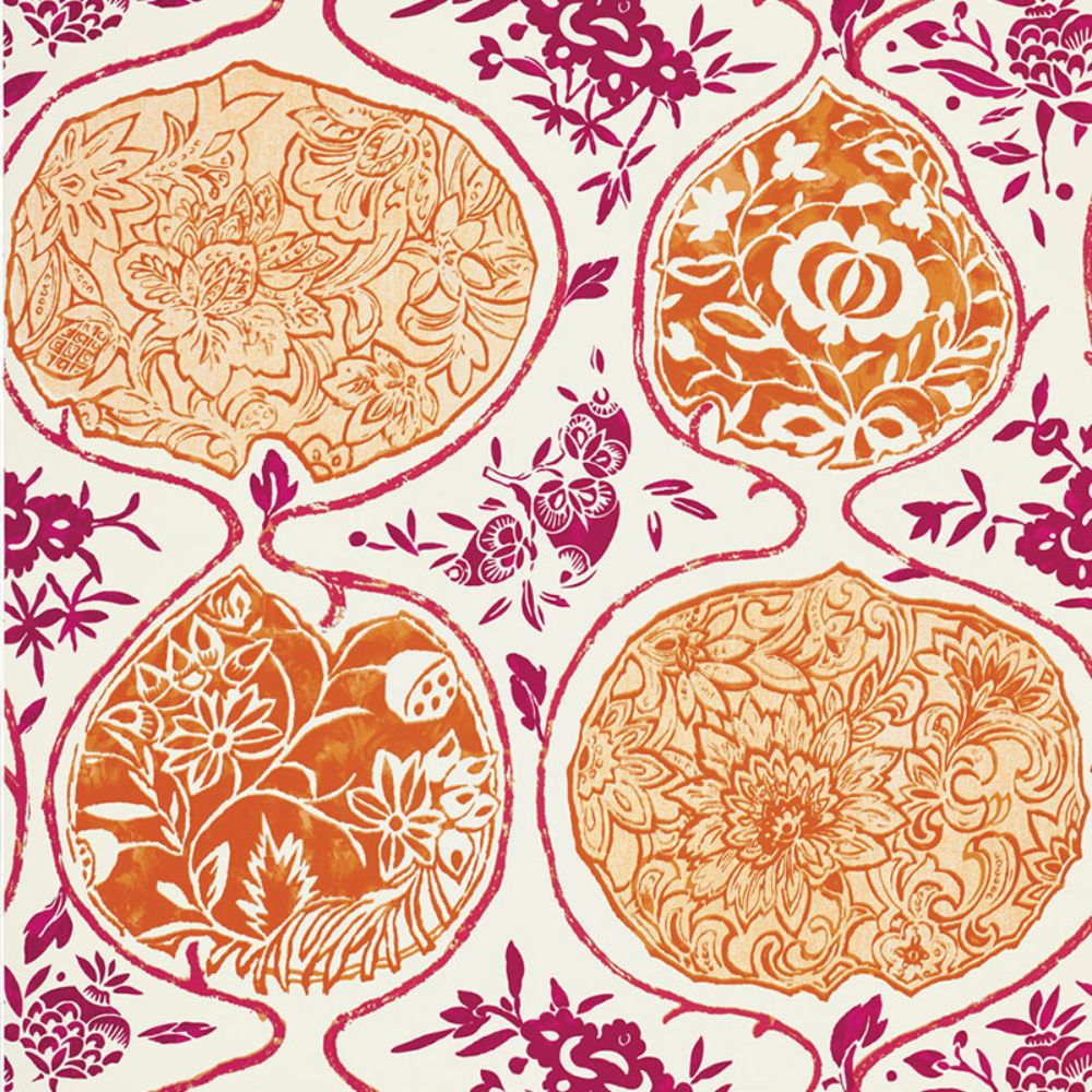 Schumacher 5006962 Katsugi Wallpaper in Tangerine & Berry