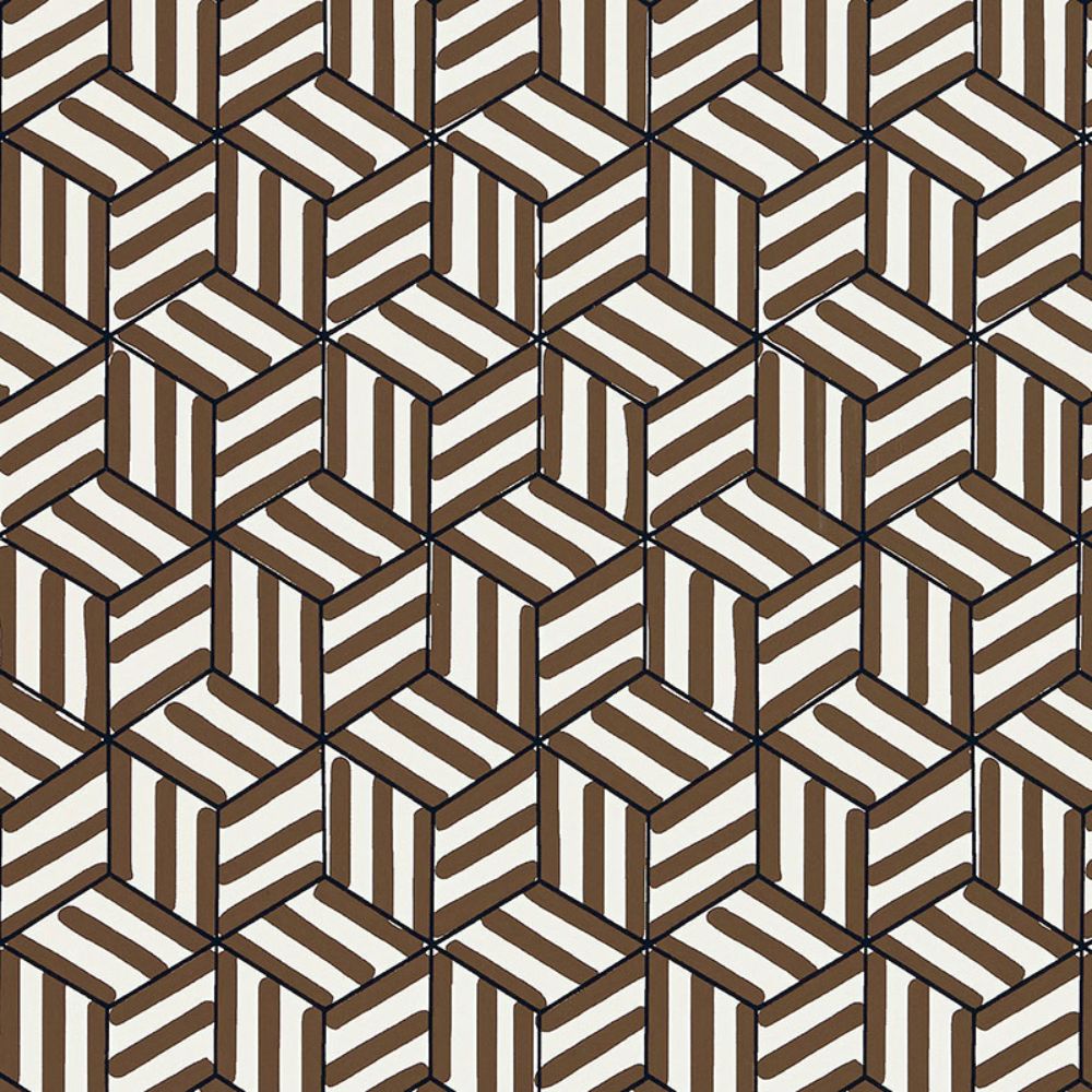 Schumacher 5007963 Tumbling Blocks Wallpaper in Chocolate