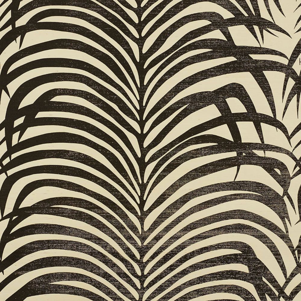 Schumacher 5008222 Zebra Palm Sisal Wallpaper in Black On Ivory