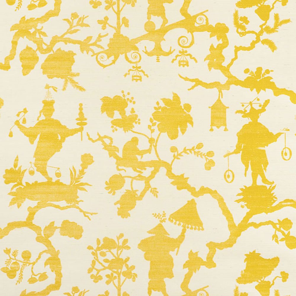 Schumacher 5008250 Shantung Silhouette Sisal Wallpaper in Yellow