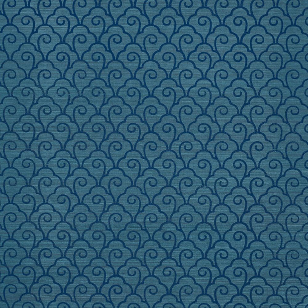 Schumacher 5008300 Scallop Filigree Sisal Wallpaper in Lapis On Peacock