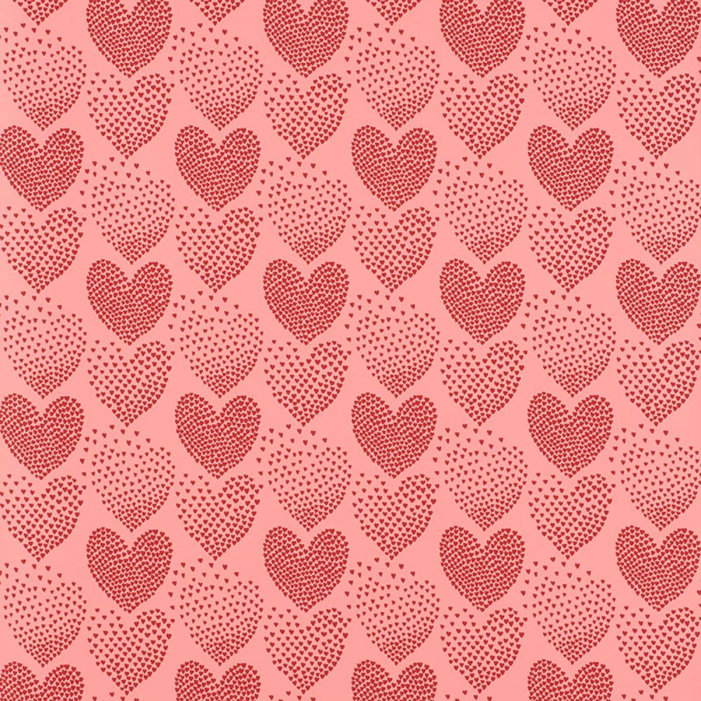 Schumacher 5008361 Heart Of Hearts Wallpaper in Red & Pink