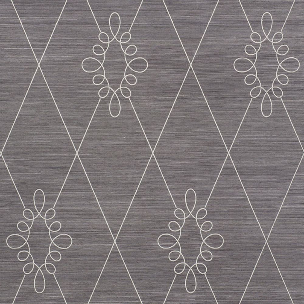 Schumacher 5009272 Sylvie Embroidered Sisal Wallpaper in Charcoal