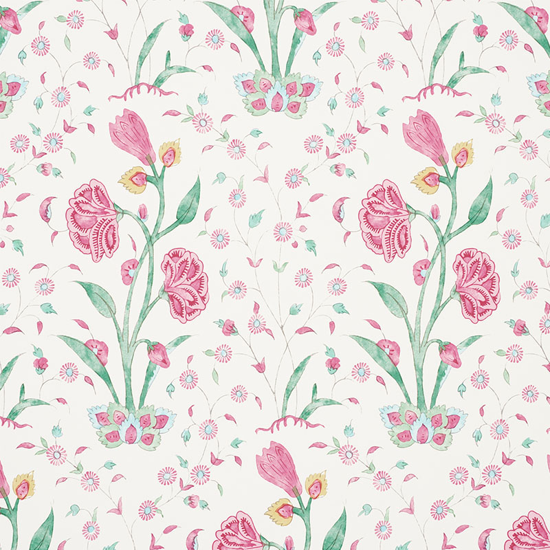 Schumacher 5009953 Palampore Collection Khilana Floral Wallpaper in Pink