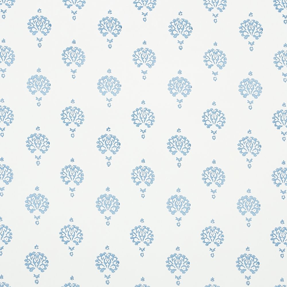 Schumacher 5011230 Dahlia Hand Blocked Print Wallpaper in Blue
