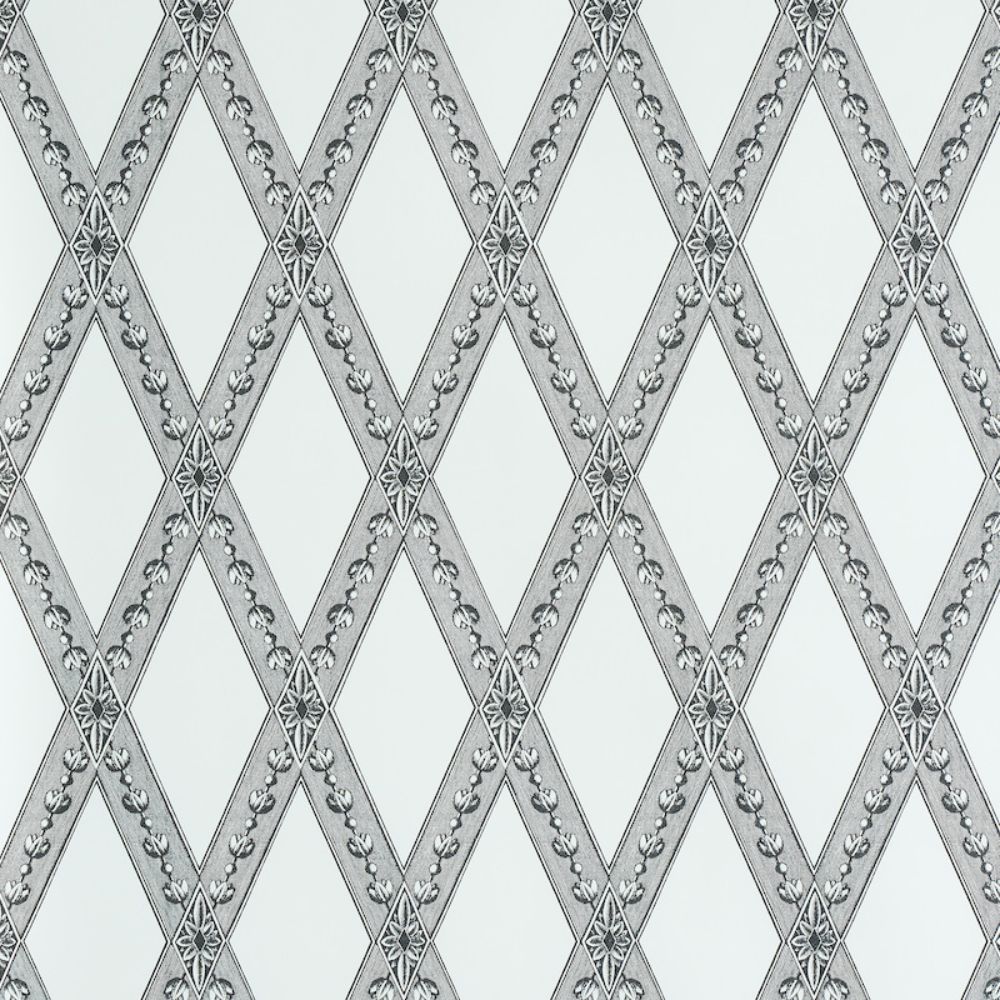 Schumacher 5011361 Les Losanges Toile Wallpaper in Carbon