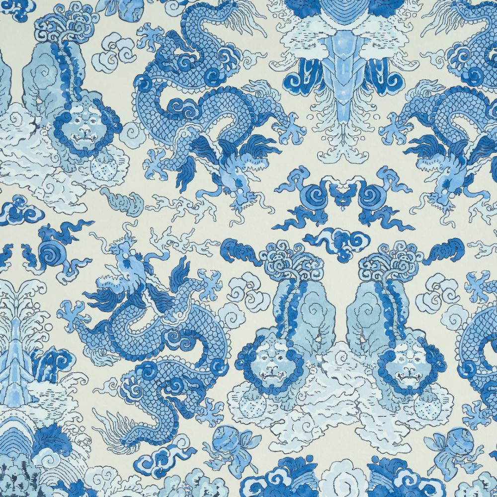 Schumacher 5011590 Magic Mountain Dragon Wallpaper in Porcelain